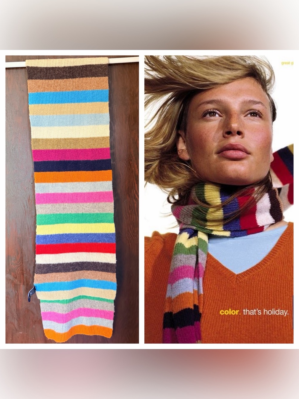 Vintage Gap Striped Holiday 1999 Scarf Wool